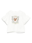 T-shirt per neonata Fendi Kids bianco con stampa sul davanti e maniche con ruches - Rubino Kids