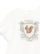 T-shirt per neonata Fendi Kids bianco con stampa sul davanti e maniche con ruches - Rubino Kids