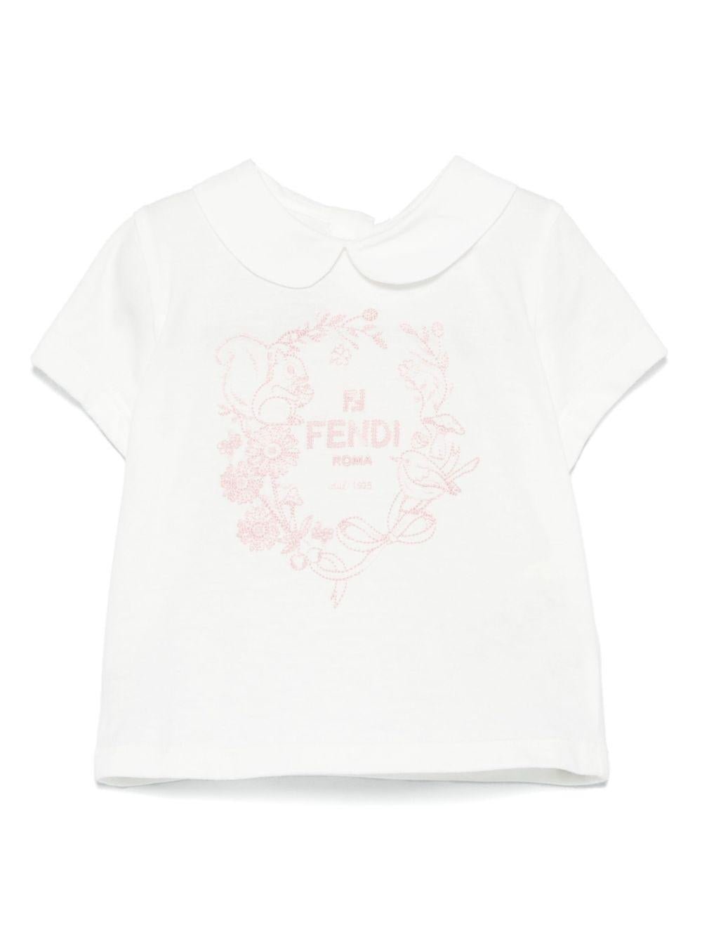 T-shirt per neonata Fendi Kids con stampa logo sul davanti e colletto classico - Rubino Kids