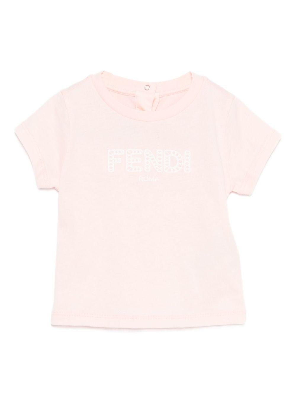 T-shirt per neonata Fendi Kids rosa con logo sul davanti - Rubino Kids