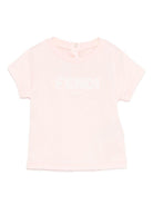 T-shirt per neonata Fendi Kids rosa con logo sul davanti - Rubino Kids