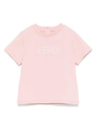 T-shirt per neonata Fendi Kids rosa con ricamo logo sul davanti - Rubino Kids