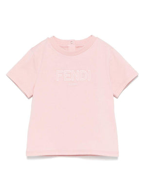 T-shirt per neonata Fendi Kids rosa con ricamo logo sul davanti
