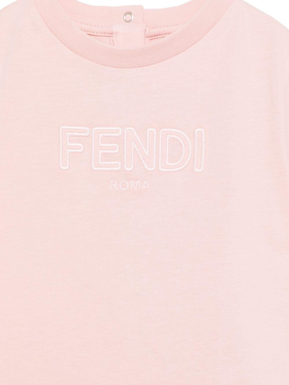 T-shirt per neonata Fendi Kids rosa con ricamo logo sul davanti - Rubino Kids