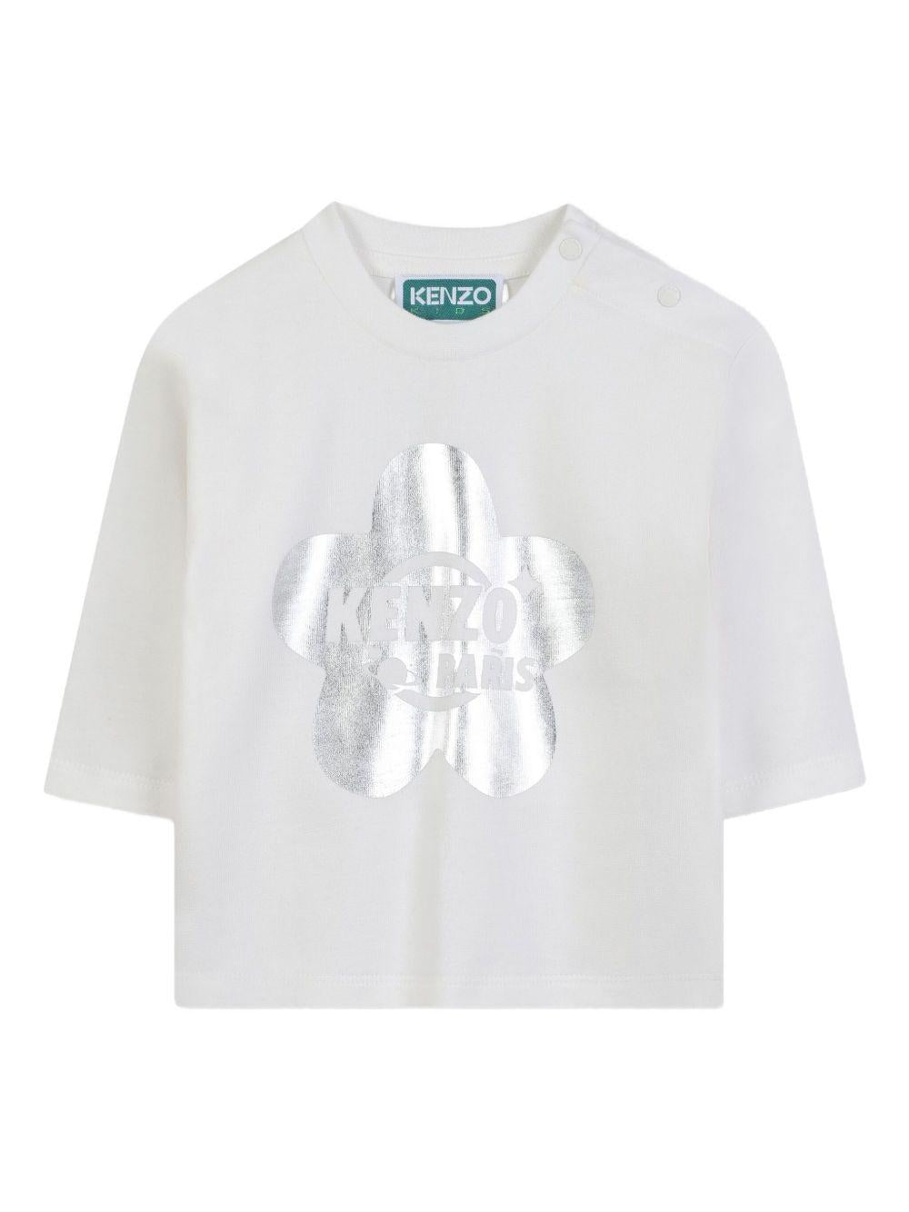 T-shirt per neonata Kenzo Kids bianca con stampa Boke Flower - Rubino Kids
