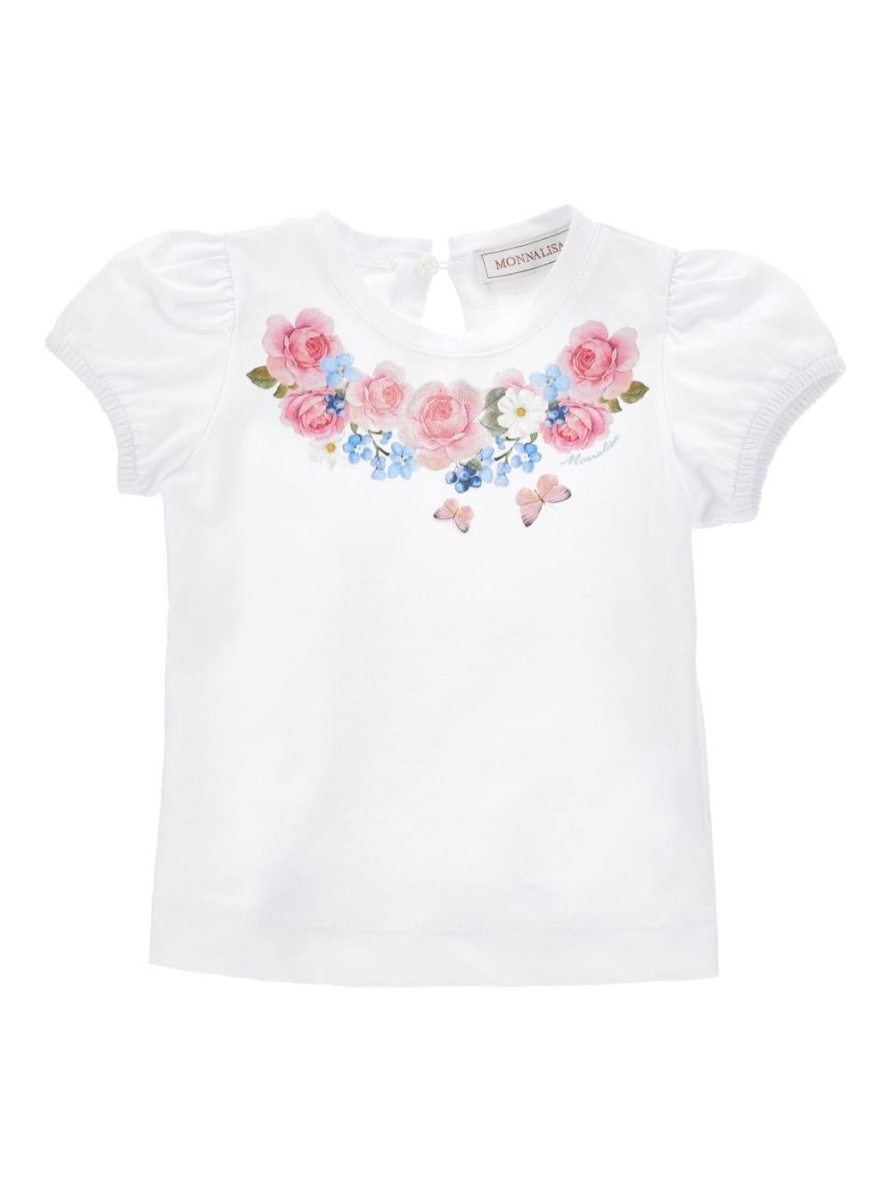 T-shirt per neonata Monnalisa bianca con maniche a palloncino - Rubino Kids
