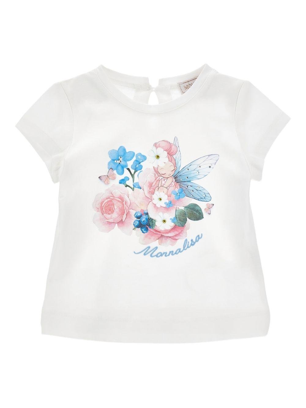 T-shirt per neonata Monnalisa bianca con stampa a fiori - Rubino Kids