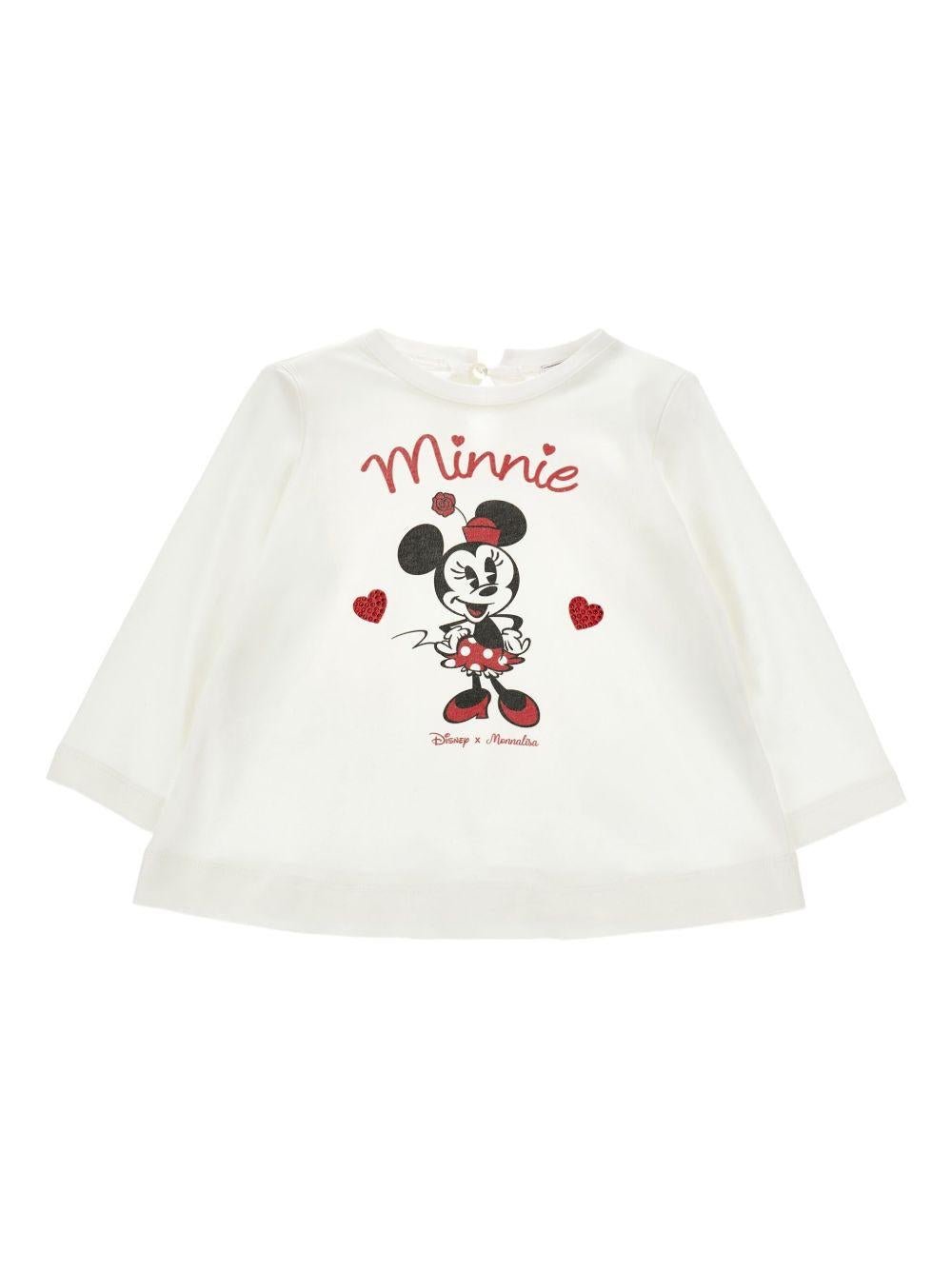 T-shirt per neonata Monnalisa bianca con stampa Minnie Mouse sul davanti - Rubino Kids