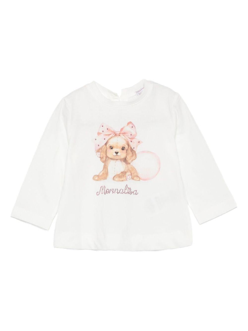 T-shirt per neonata Monnalisa bianco con decorazione in strass - Rubino Kids