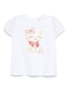 T-shirt per neonata Monnalisa bianco con stampa e decorazione con strass - Rubino Kids