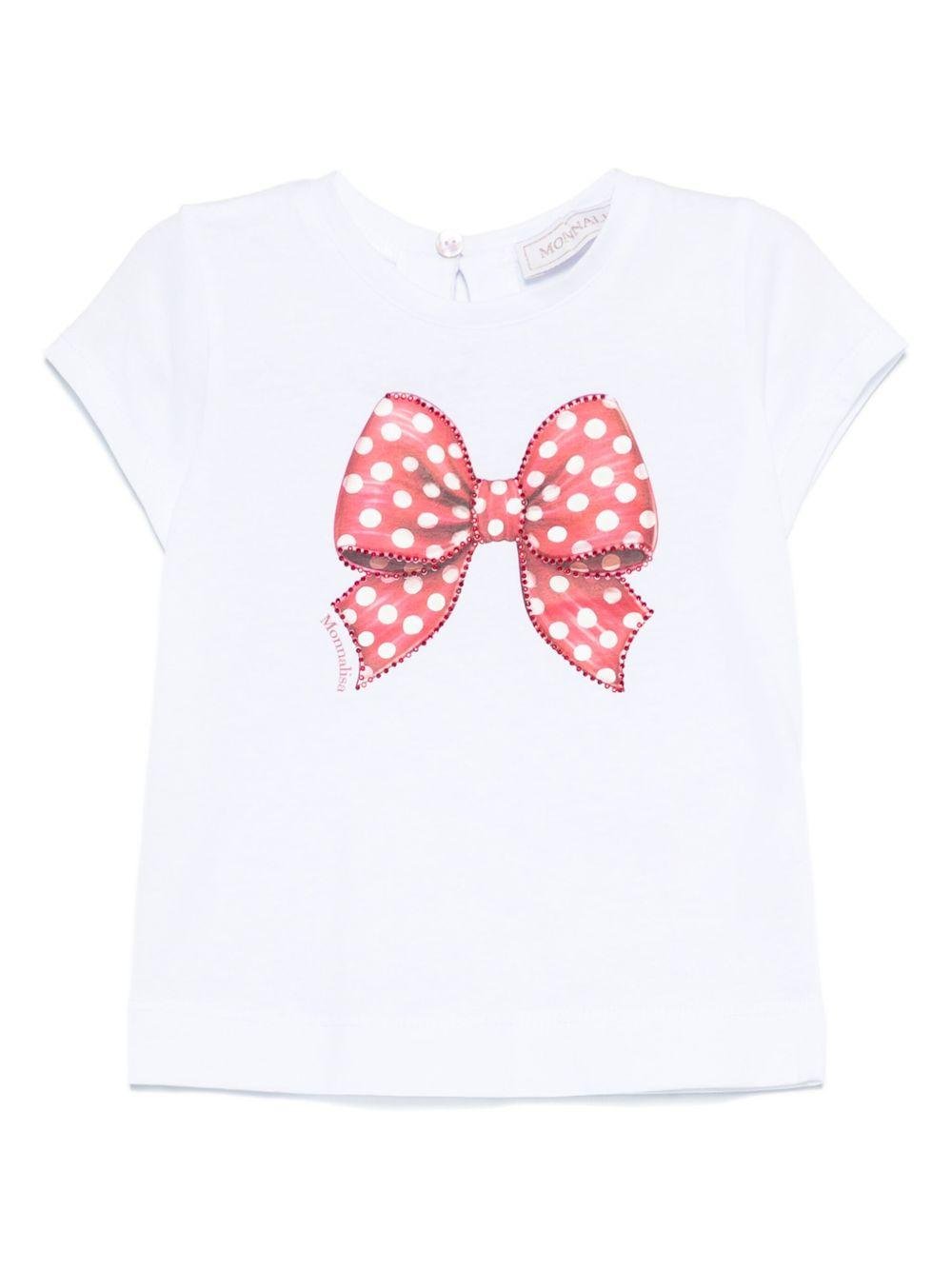 T-shirt per neonata Monnalisa bianco con stampa fiocco sul davanti - Rubino Kids