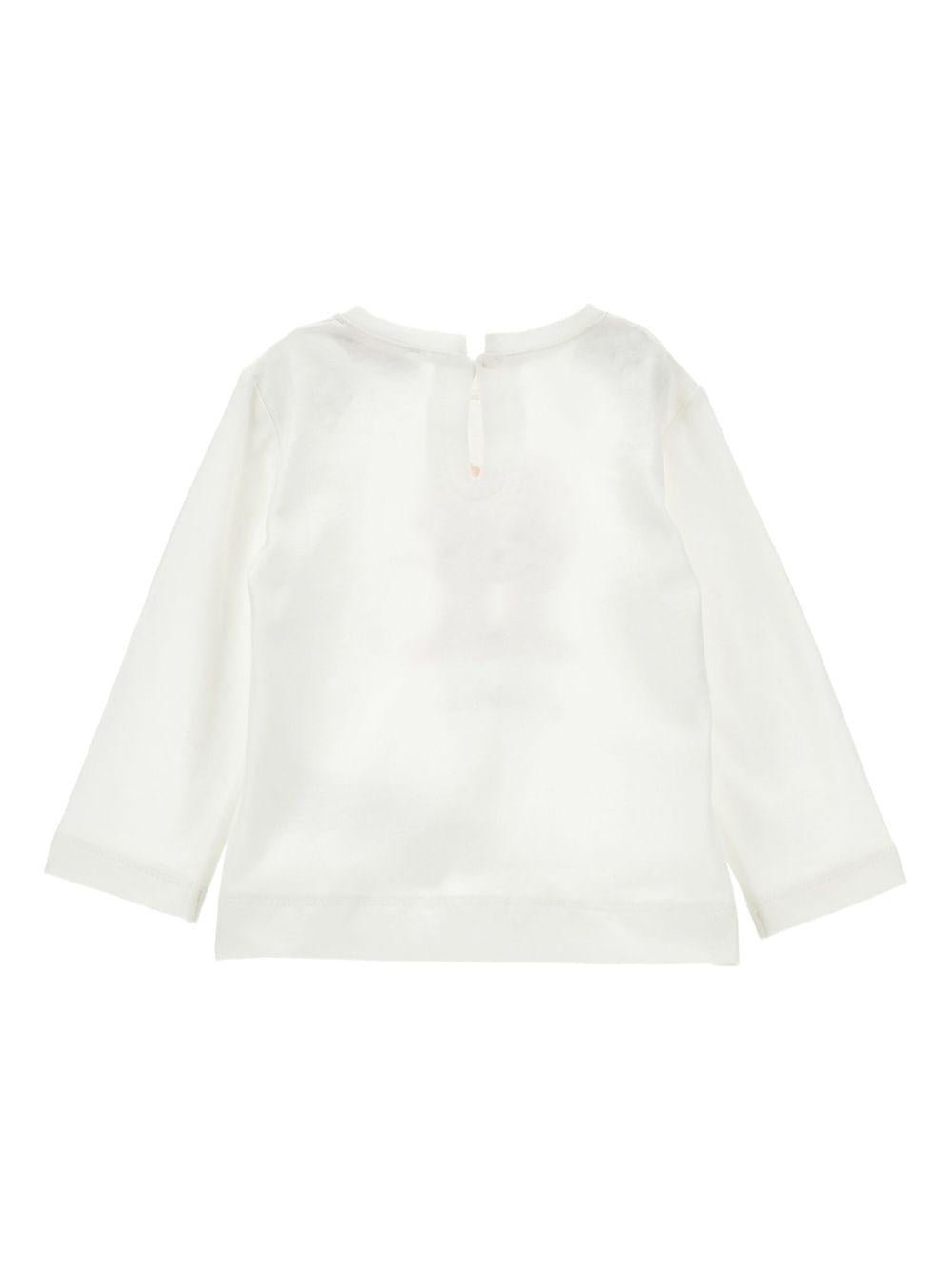 T-shirt per neonata Monnalisa bianco in cotone con stampa sul davanti - Rubino Kids