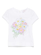 T-shirt per neonata Monnalisa bianco in jersey con stampa bouquet - Rubino Kids