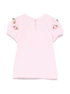 T-shirt per neonata Monnalisa rosa con applicazione a fiori - Rubino Kids