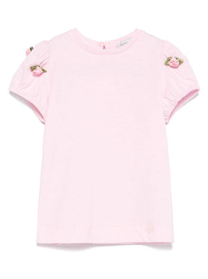 Monnalisa pink baby girl T-shirt with flower applique