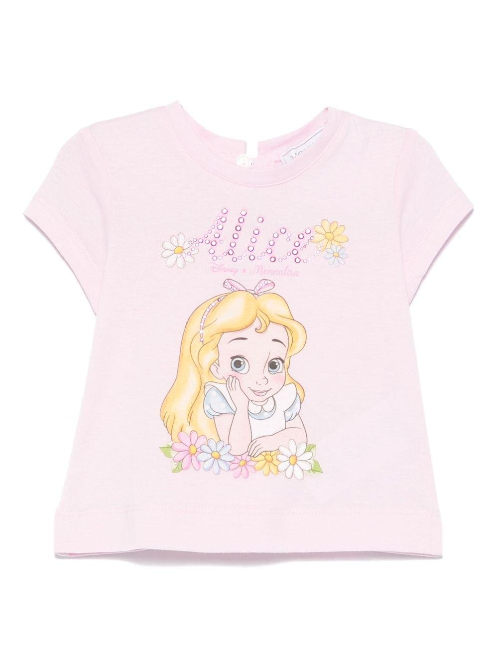 T-shirt per neonata Monnalisa rosa con stampa Alice x Disney - Rubino Kids