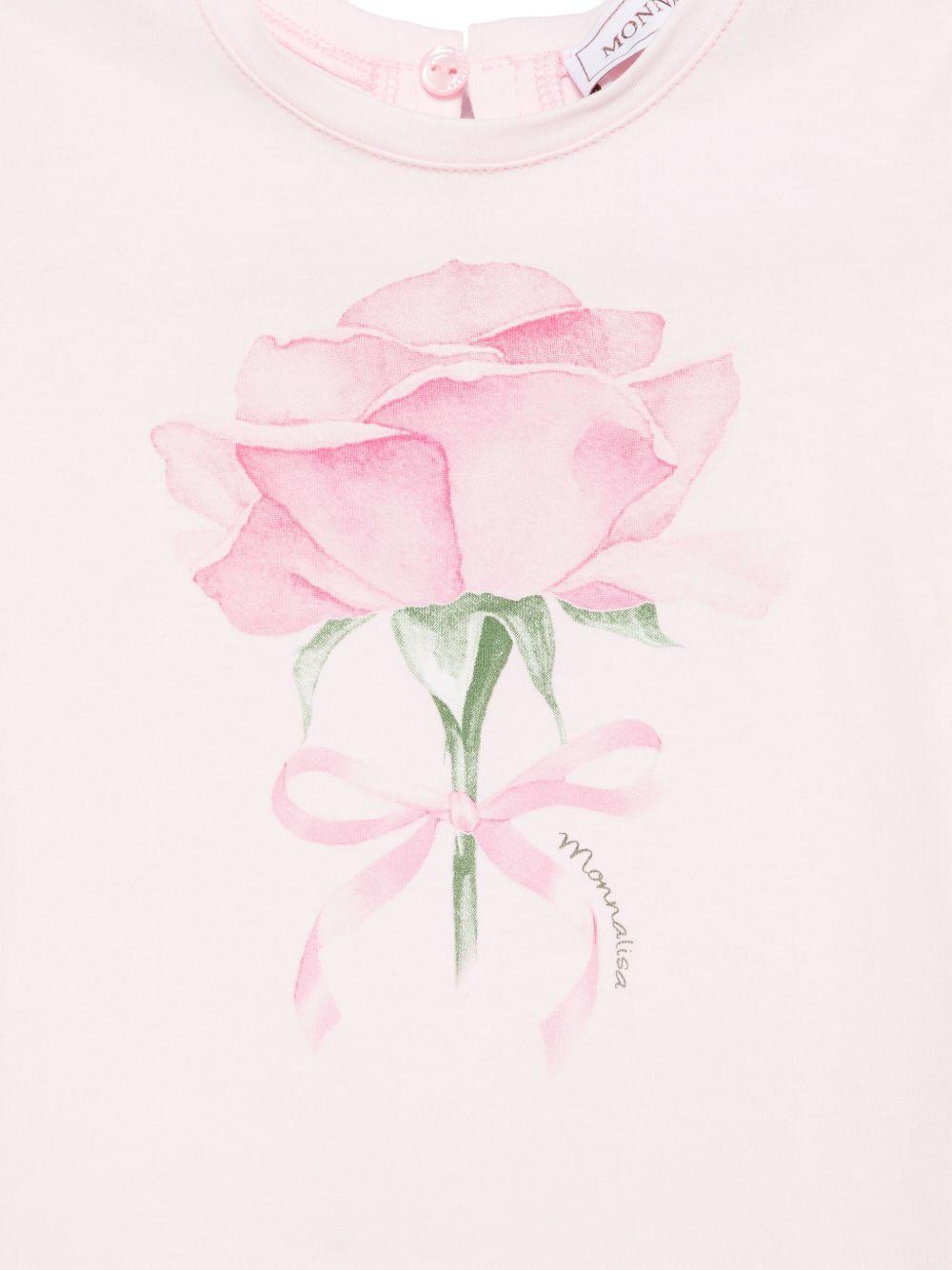 T-shirt per neonata Monnalisa rosa con stampa con rose sul davanti - Rubino Kids