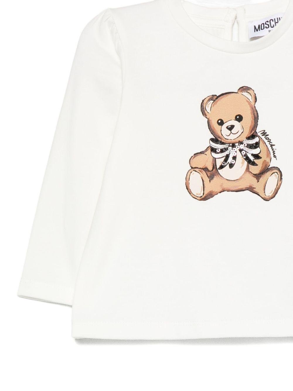 T-shirt per neonata Moschino Kids bianca con motivo Teddy Bear - Rubino Kids
