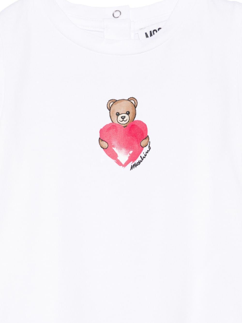 T-shirt per neonata Moschino Kids bianca con stampa Teddy Bear con cuore - Rubino Kids