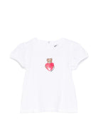 T-shirt per neonata Moschino Kids bianca con stampa Teddy Bear con cuore - Rubino Kids