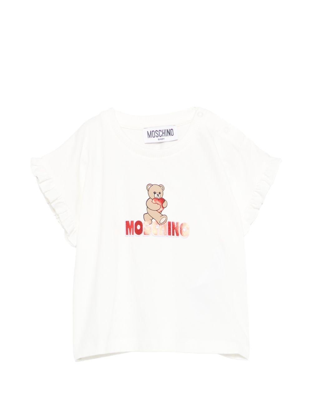 T-shirt per neonata Moschino Kids bianca con stampa Teddy Bear - Rubino Kids