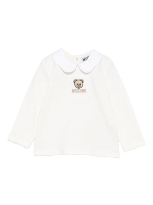 Moschino Kids white baby girl T-shirt with teddy bear embroidery