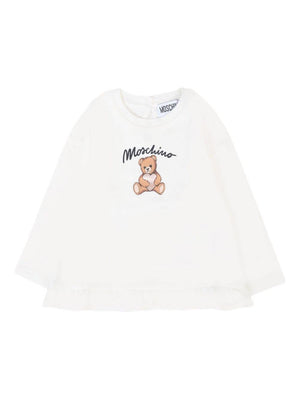 T-shirt per neonata Moschino Kids bianco con stampa Teddy Bear