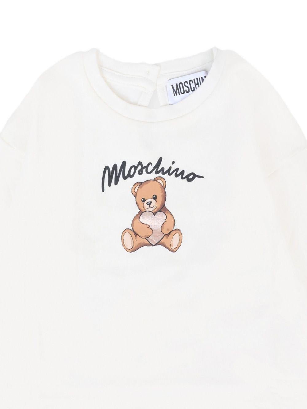 T-shirt per neonata Moschino Kids bianco con stampa Teddy Bear - Rubino Kids