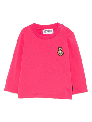 T-shirt per neonata Moschino Kids fucsia con motivo Teddy Bear