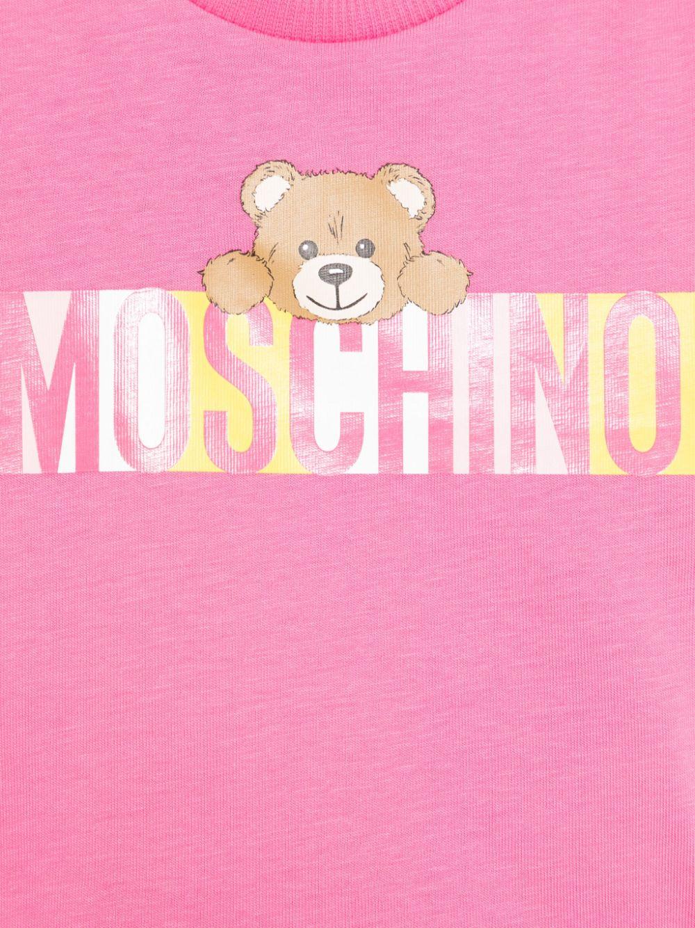 T-shirt per neonata Moschino Kids fucsia con stampa Teddy Bear - Rubino Kids