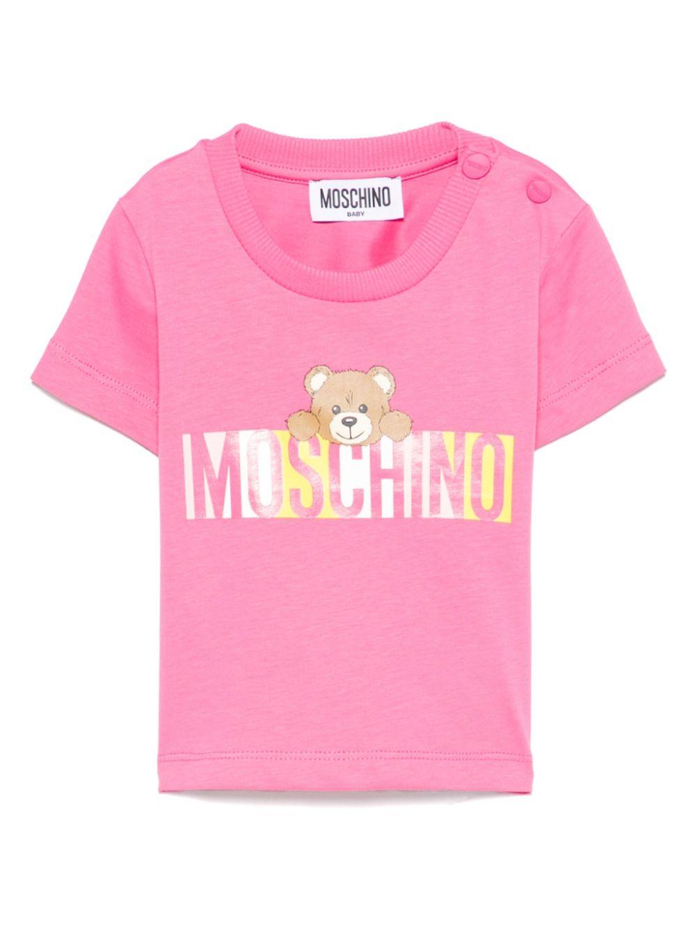 T-shirt per neonata Moschino Kids fucsia con stampa Teddy Bear - Rubino Kids