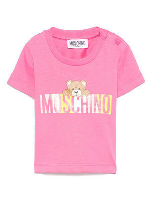 T-shirt per neonata Moschino Kids fucsia con stampa Teddy Bear
