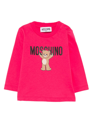 T-shirt per neonata Moschino Kids fucsia con stampa teddy