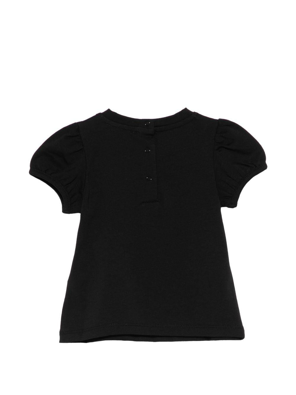 T-shirt per neonata Moschino Kids nera con stampa Teddy Bear con cuore - Rubino Kids