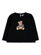 T-shirt per neonata Moschino Kids nero a maniche lunghe con stampa Teddy Bear - Rubino Kids