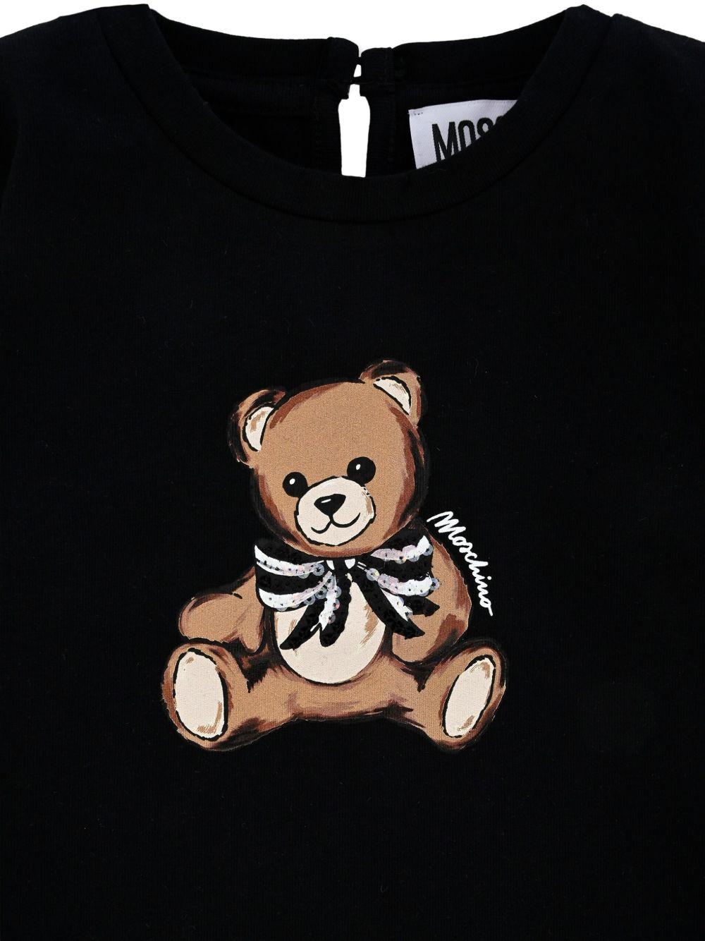 T-shirt per neonata Moschino Kids nero a maniche lunghe con stampa Teddy Bear - Rubino Kids