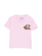 T-shirt per neonata Moschino Kids rosa con dettagli in rilievo - Rubino Kids