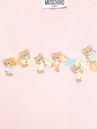 T-shirt per neonata Moschino Kids rosa con logo Teddy Bear ricamato - Rubino Kids