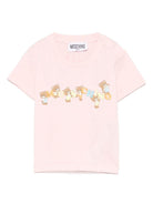 T-shirt per neonata Moschino Kids rosa con logo Teddy Bear ricamato - Rubino Kids