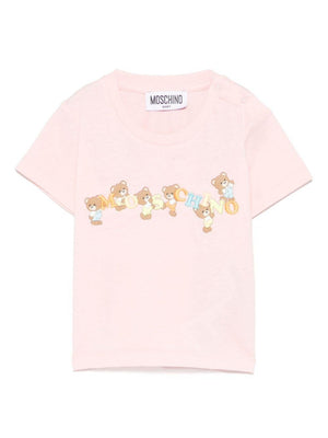 T-shirt per neonata Moschino Kids rosa con logo Teddy Bear ricamato