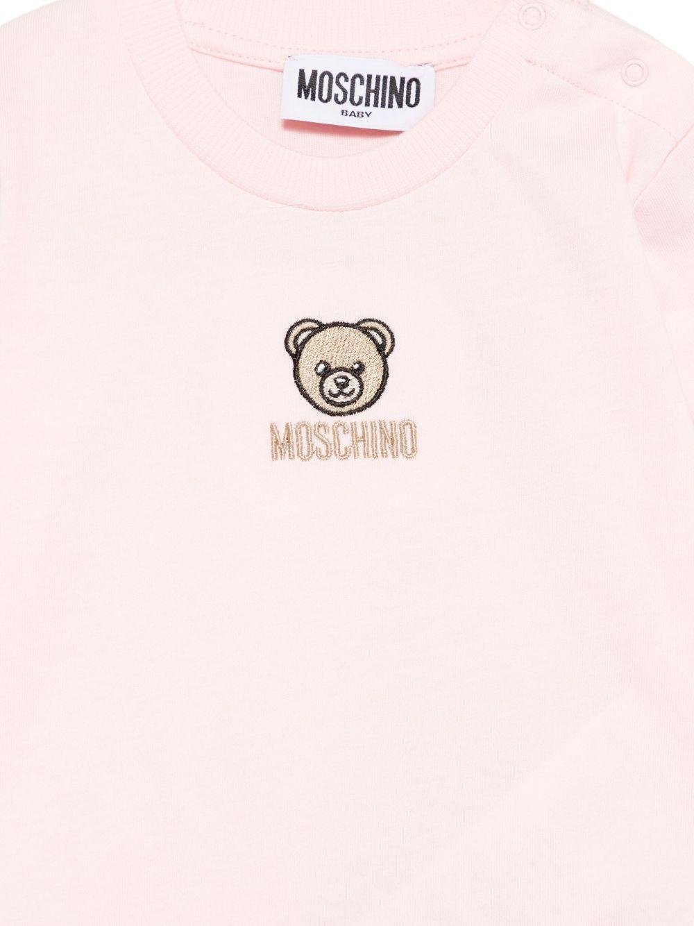 T-shirt per neonata Moschino Kids rosa con orsetto ricamato - Rubino Kids