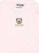 T-shirt per neonata Moschino Kids rosa con orsetto ricamato - Rubino Kids