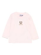 T-shirt per neonata Moschino Kids rosa con orsetto ricamato - Rubino Kids