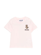 T-shirt per neonata Moschino Kids rosa con ricamo orsetto - Rubino Kids