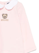 T-shirt per neonata Moschino Kids rosa con ricamo orsetto - Rubino Kids