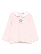 T-shirt per neonata Moschino Kids rosa con ricamo orsetto - Rubino Kids