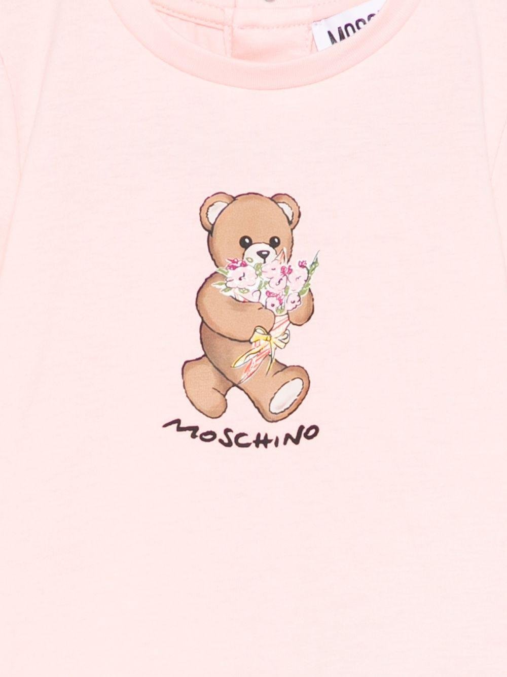 T-shirt per neonata Moschino Kids rosa con stampa Teddy Bear - Rubino Kids