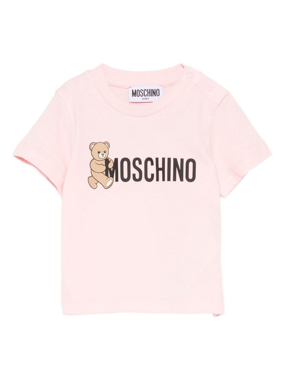 T-shirt per neonata Moschino Kids rosa con stampa Teddy Bear - Rubino Kids