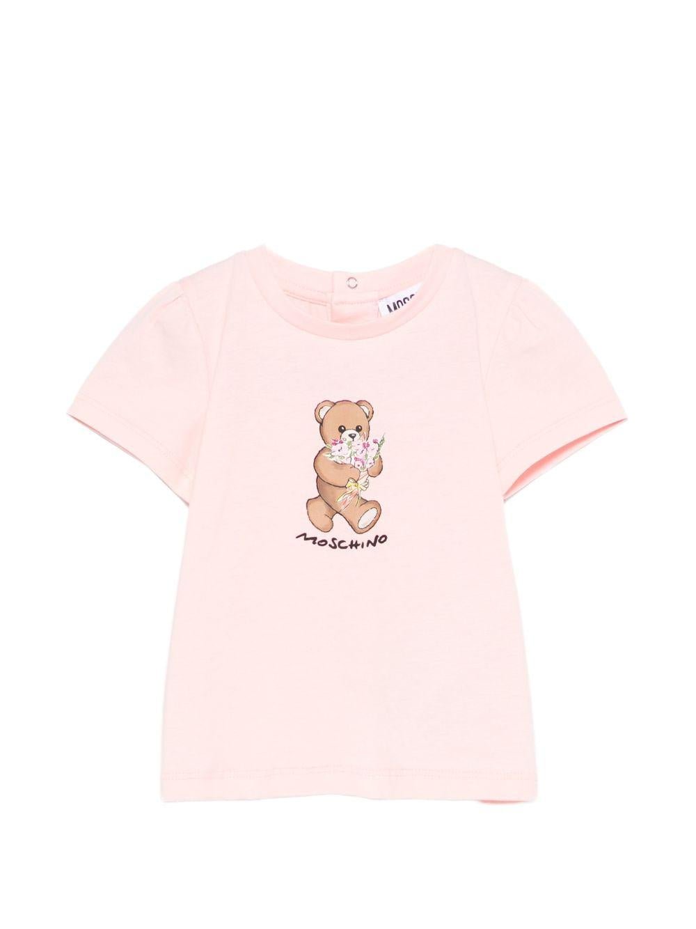 T-shirt per neonata Moschino Kids rosa con stampa Teddy Bear - Rubino Kids