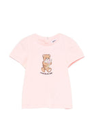 T-shirt per neonata Moschino Kids rosa con stampa Teddy Bear - Rubino Kids